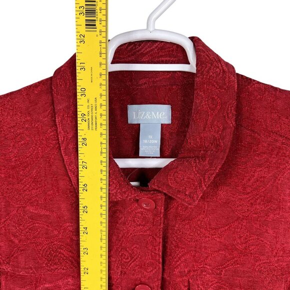 Liz & Me Womens 1X Red Jacquard Button-Front Jacket Abstract Design Art To Wear - Picture 12 of 16